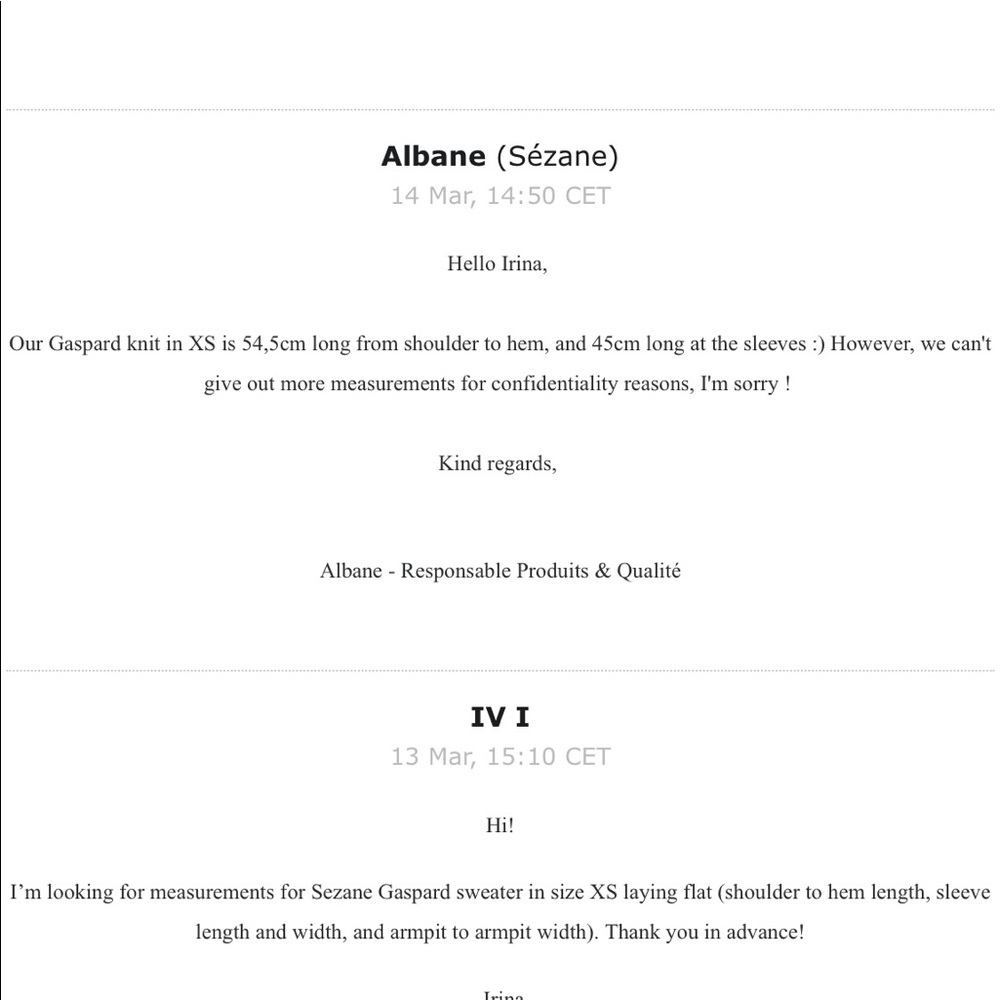 Shrunken sweater measurements